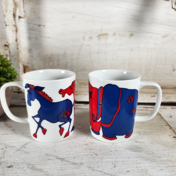 VTG 1972 Fitz & Floyd GOP Red Blue Elephant Republican Party Coffee Mug - Picture 10 of 10
